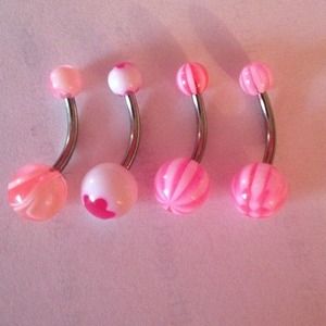 4 Pink Plastic Belly Rings