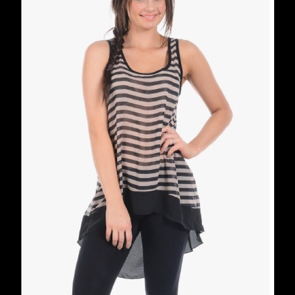 Tops - New high low beautiful stripes chiffon dressy top