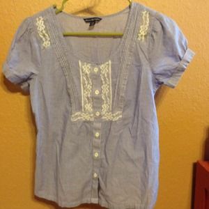 American Eagle blue and white striped blouse