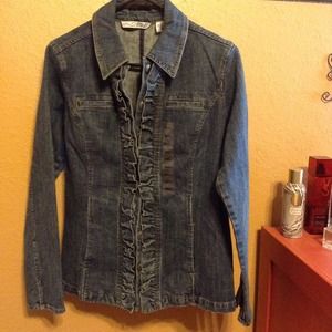 Brand new ruffled denim jacket