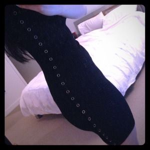 Tight Ribbed Black Dress with Side Button Details!