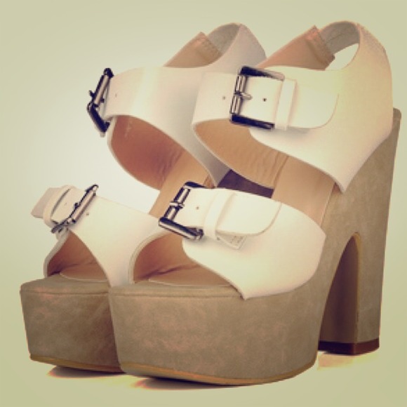 White cuff platform heels
