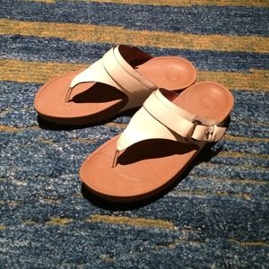 Cream leather fit flop sandals