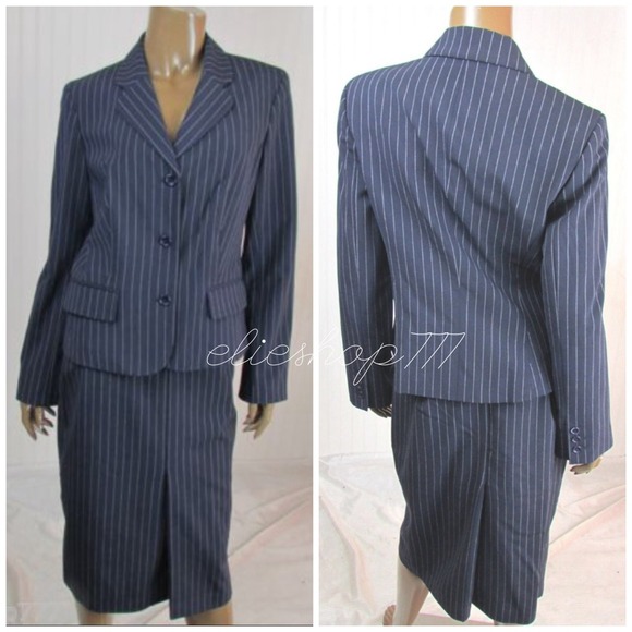 BODY by VICTORIA Navy Striped 2PC Skirt Suit
