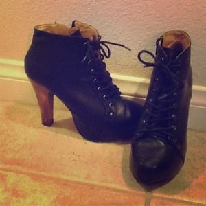 Black Lace up platform booties