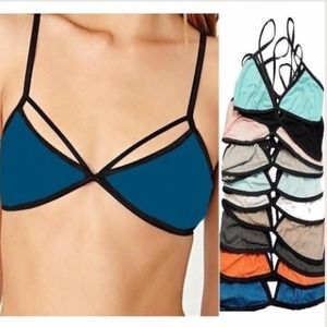 Teal Blue Caged Natalie Cutout Strap Bralette Crop