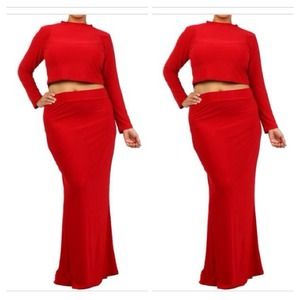 Red crop top and maxi skirt.-Sold