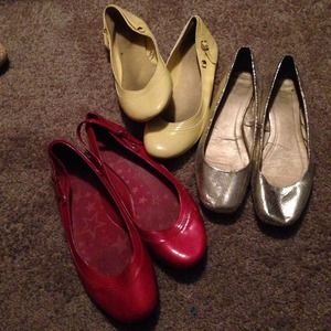 Ballet Flats-3 pairs in red, yellow, & gold sz. 11