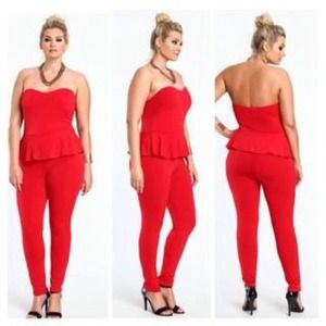 Strapless Peplum Jumpsuit.