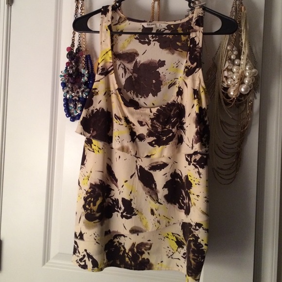 Yellow, cream, and black scoop neck tank blouse