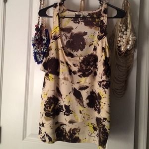 Yellow, cream, and black scoop neck tank blouse