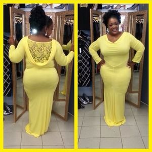 Yellow maxi Bodycon dress.