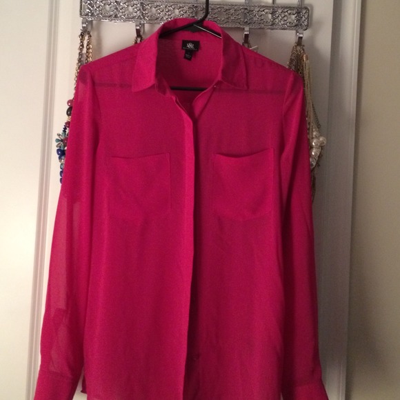 Sheer pink/fuchsia button up blouse