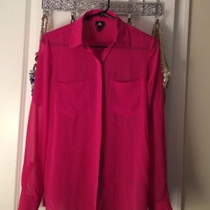 Sheer pink/fuchsia button up blouse
