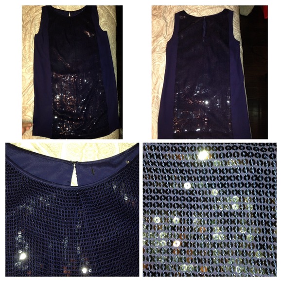 Sequin detail navy knee length dress