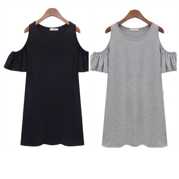 LAST ONE ! Open Shoulder Tunic /Dress- BLACK - Picture 2 of 3