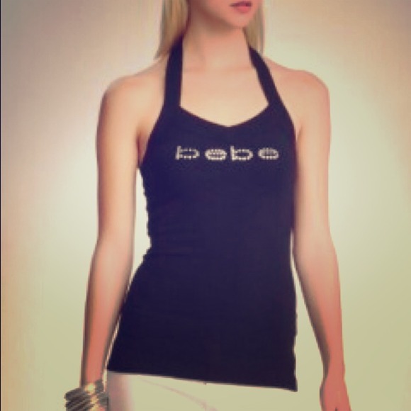 Bebe logo halter knitted top