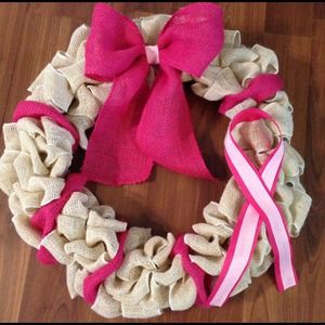Handmade custom breast cancer awareness wreath.