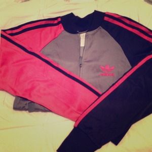 Adidas track jacket - hot pink/grey/black🌟
