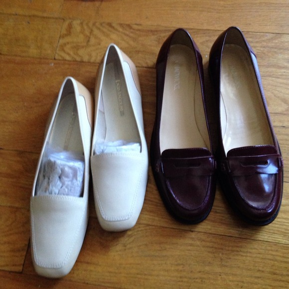 Black loafer worn 2X, Burgundy New.
