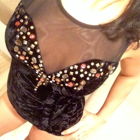 Urban Outfitters Embellished Velvet Bodysuit $50