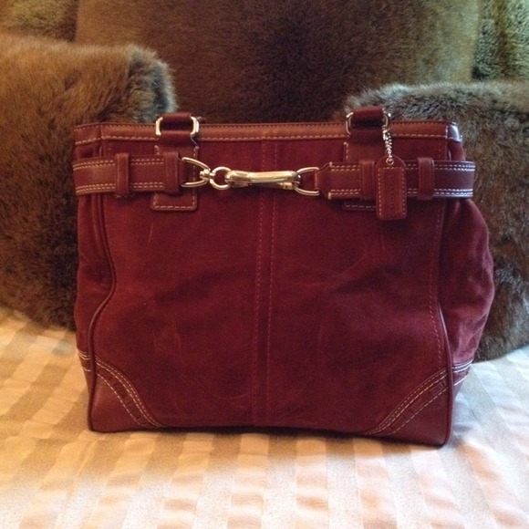 Beautiful burgundy suede Coach tote.