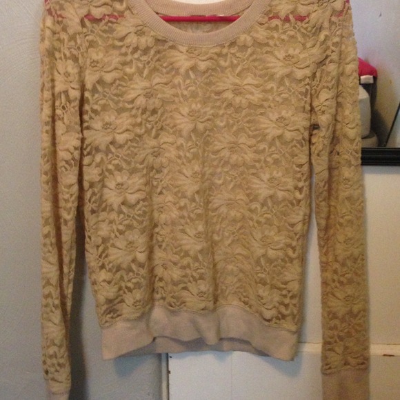 Tan lace long sleeve shirt - Picture 1 of 1