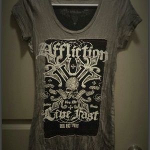 Affliction top with rhinestones