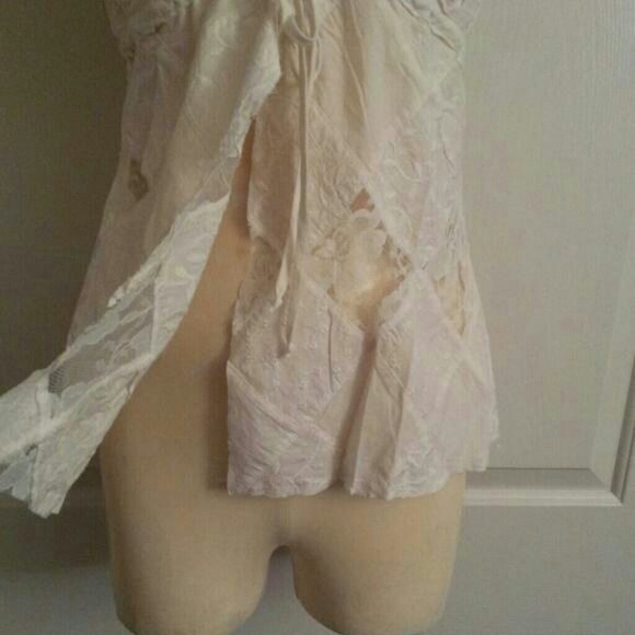 Beige lace cardigan sheer mesh top - Picture 2 of 3