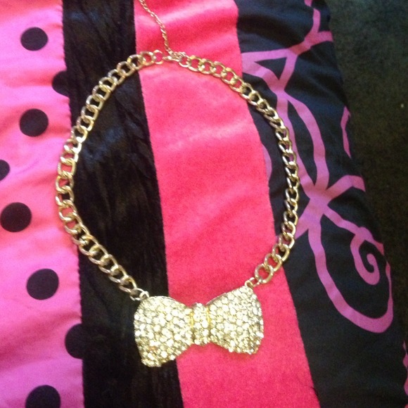 Bow (White Crystal), Gold Necklace - Picture 1 of 1