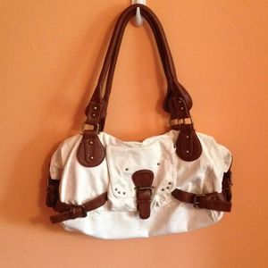 White and brown handbag
