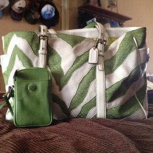 Beautiful green zebra coach bag & jeans bundle