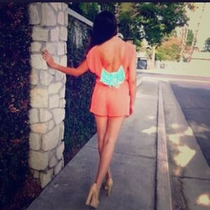 Bright Coral and Mint Romper
