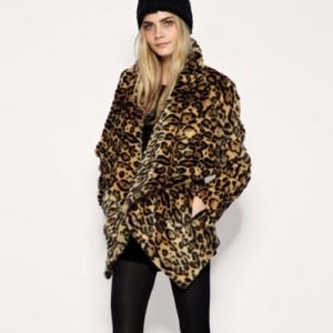 ASOS WATERFALL FAUX LEOPARD COAT