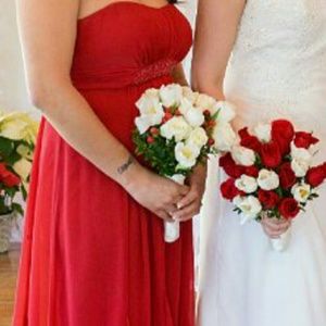 Red long flowing dress
