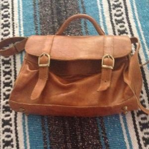 Destressed brown leather messenger bag