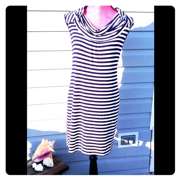 Navy white striped cowl tank dress!