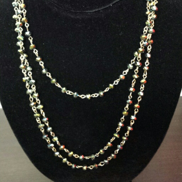 Emerald tone crystal bead layered chain necklace