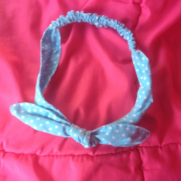 Light blue polka dot bunny ears headband - Picture 2 of 2