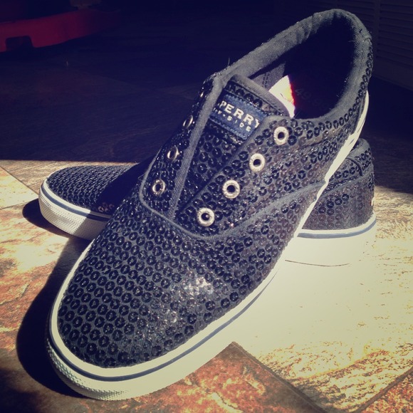 Black sequin sperrys