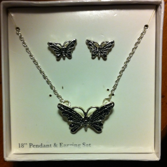 Butterfly necklace and earrings