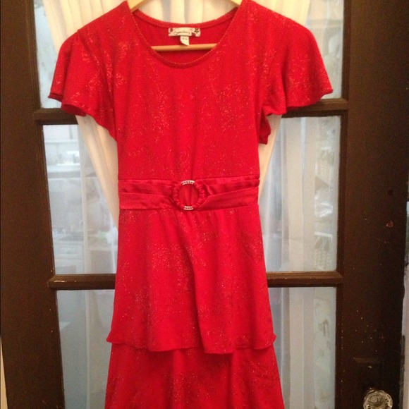 Red sparkle rufflle holiday dress
