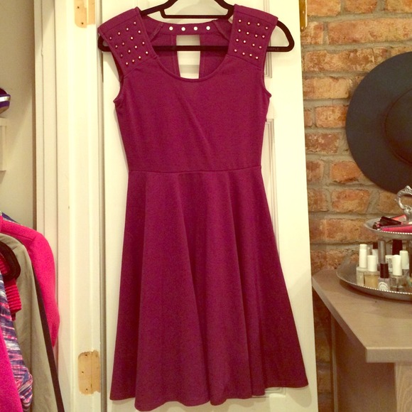 Raspberry dress with studded shoulders