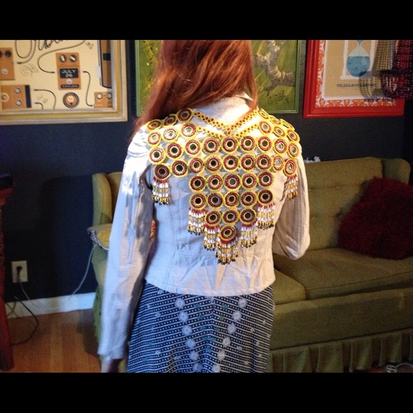 Bohemian Gypsy hippie Beaded Cropped Moto Jacket - Picture 4 of 4