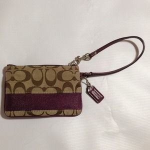 Authentic Coach Purple Stripe Mono Wristlet