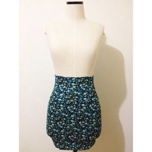High Waisted Black with Blue Floral Skirt