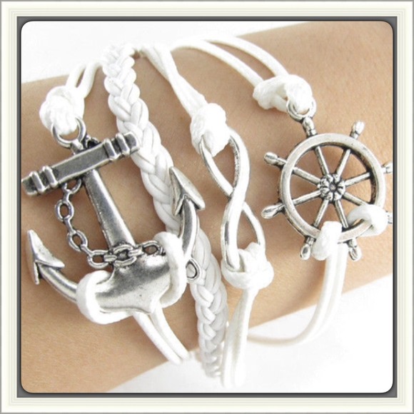 ! FLASH SALE ! White Anchor & Wheel Bracelet