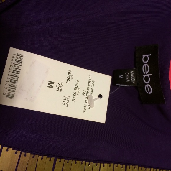 Purple Bebe dress w/ gold accents. - Picture 2 of 3