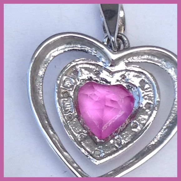 🎉HP🎉10K White Gold Pendant Pink Sapphire Heart - Picture 4 of 4