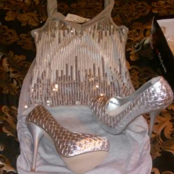 Silver dress with silver heels